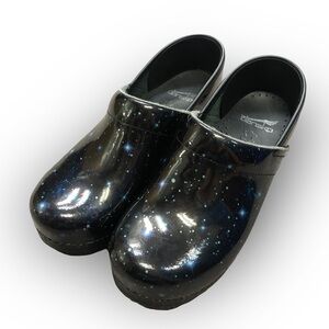 Dansko Starry Night Clogs in Black and Blue